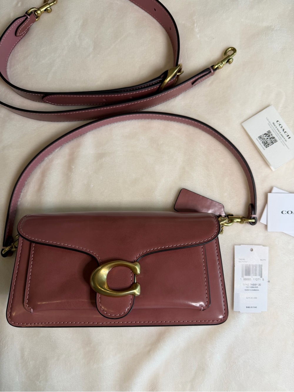 Coach Pink Leather Tabby 20 Shoulder Bag with Signature 'C' with wallet